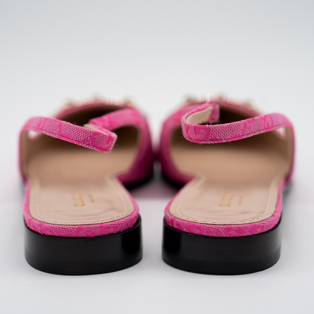 size 39.5G 9.5 US Gucci Horsebit Slingback Flat Pink GG Canvas - Picture 5 of 13